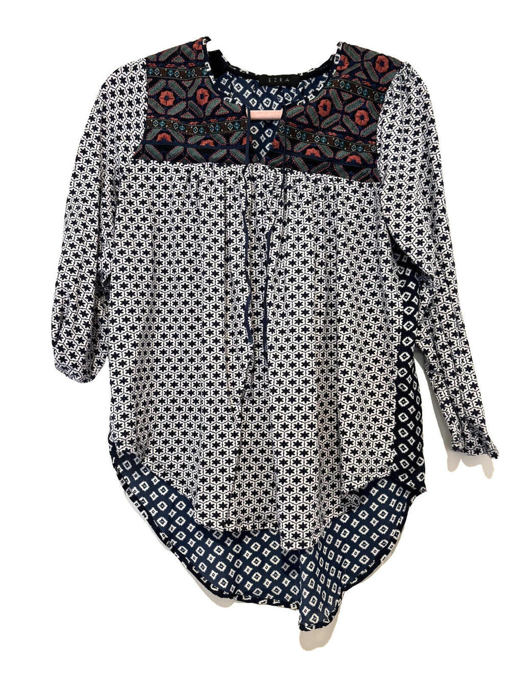 Ezra sz‎ L boho embroidered peasant blouson tunic blouse #3497